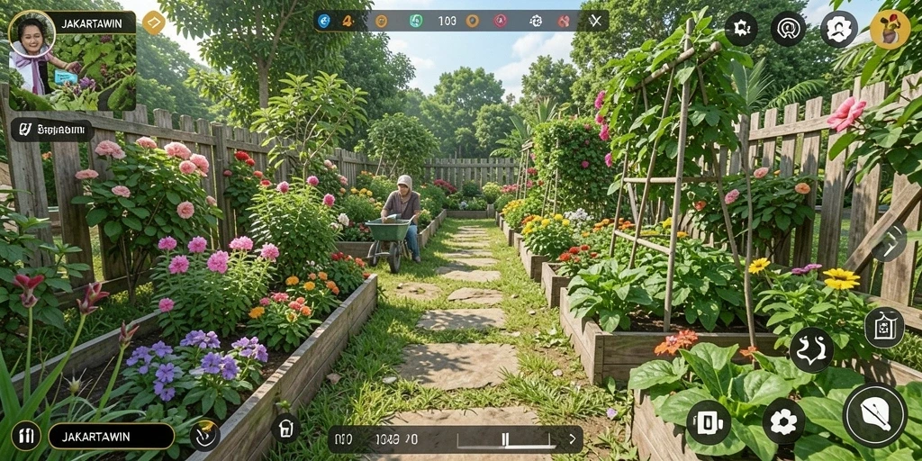 Screenshot gameplay JAKARTAWIN yang menampilkan ladang hijau subur.