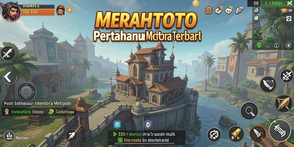 Tampilan gameplay strategis MERAHTOTO dalam pertempuran menara.