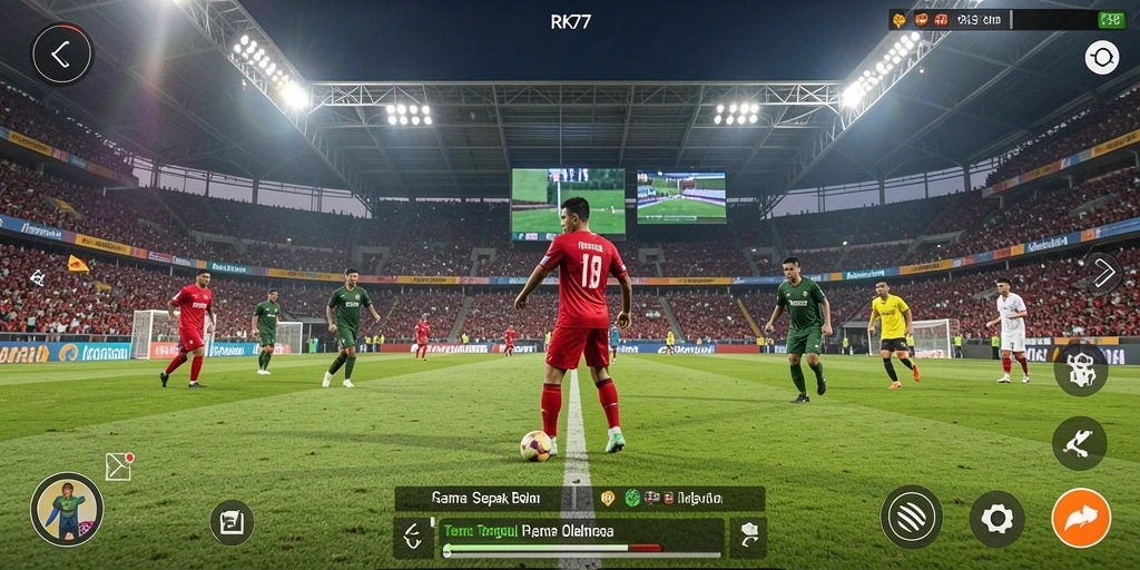 Tampilan gameplay <strong>RK77</strong> yang memukau saat pertandingan sepak bola.